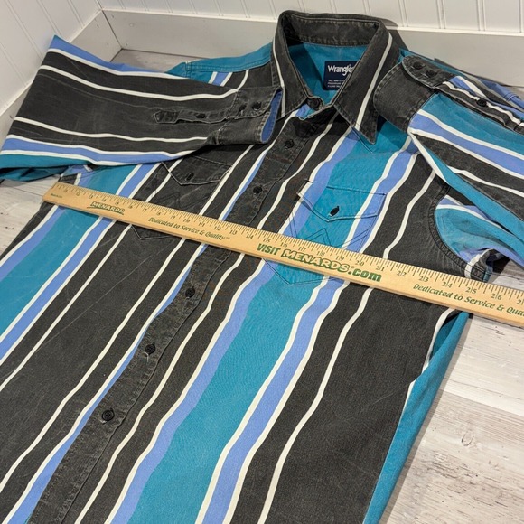 Vtg Wrangler Brushpopper Shirt 17.5 38 XLT Western Rodeo Cowboy Black Blue 90s - Picture 7 of 9